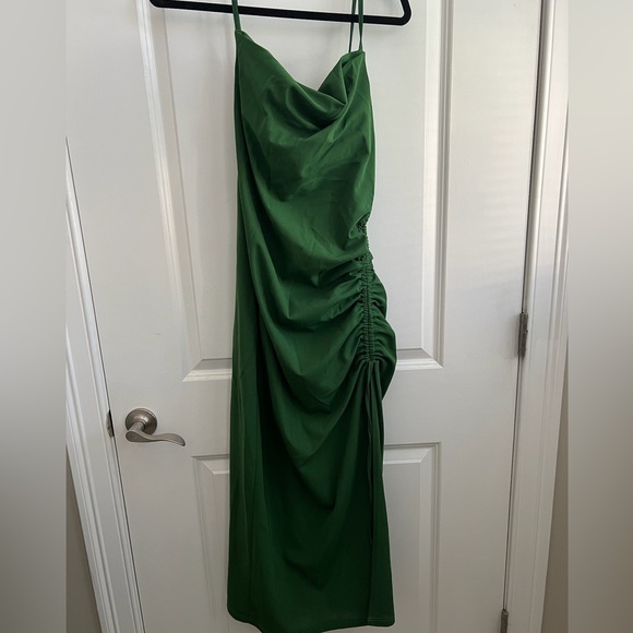 Cider Dresses & Skirts - Cider Emerald Green Cowl Neck Ruched Midi Dress